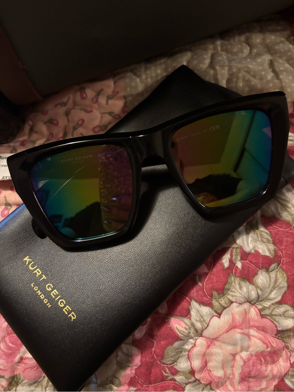 Kurt Geiger Black Frame Sunglasses with Mirrored Rainbow Lenses